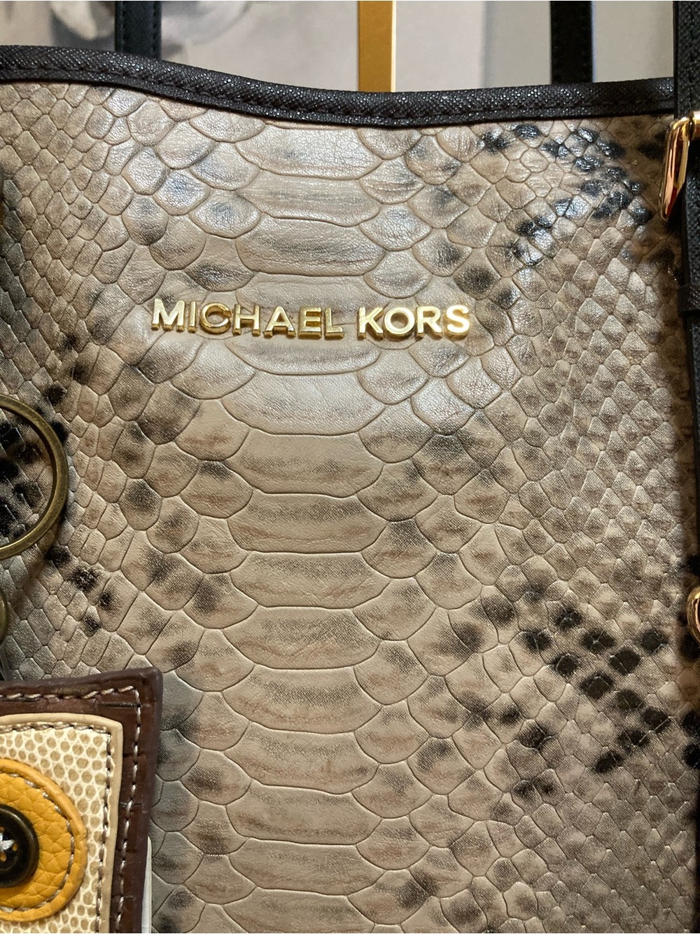 Michael Kors Jet Set Travel Tote | Signature MK Python Print | Chala Owl Charm - Picture 4 of 15